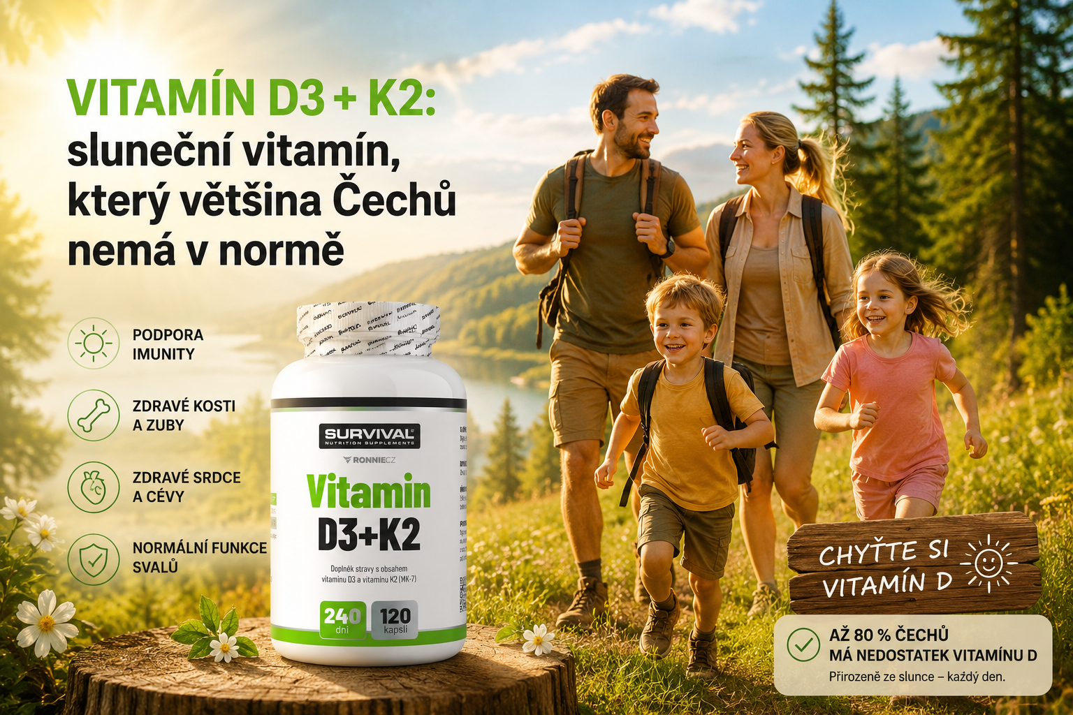 Vitamín D3 + K2: sluneční vitamín, který většina Čechů nemá v normě